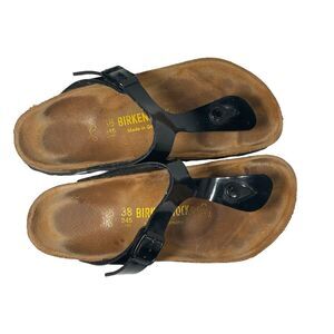 Womens Birkenstock Gizeh Sandals Flat Slip-on Black Sz 7 Strappy Thong EU38